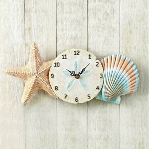 Coastal Seaside Starfish Seashell Sealife Beach Wall Hanging Clock Home Decor