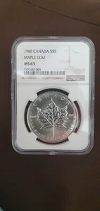 1988 Canada 5 Dollars Silver Maple Leaf MS63 - Picture 1 of 2