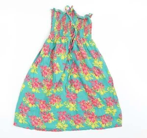 Peacocks Girls Green Floral Viscose Blend A-Line Size S - Picture 1 of 12