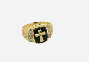 14k Gold Black Onyx Men’s Crucifix Ring 10.5 - Picture 1 of 5