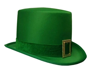 St. Patricks Day Top Hat Green Satin With Buckle Adult Leprechaun Costume Hat - Picture 1 of 6