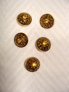5 FANCY GOLD EMBOSSED BUTTONS WITH YELLOW/GOLD STONE BY STREAMLINE - Picture 1 of 2