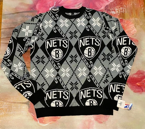 NBA  NETS  Ugly  Black /White Christmas Sweater - Men's Large Cover