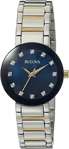 Reloj de vestir para mujer Bulova 98P157 Futuro 12 diamantes esfera azul MOP dos tonos - Imagen 1 de 3