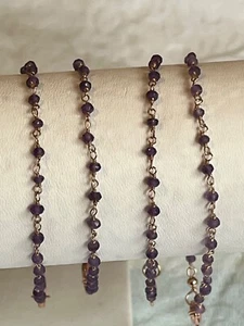 Rose Gold Plated 925 Silver Amethyst Gem Rosary Chain Bracelets - Picture 1 of 10