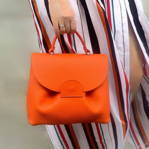 COACH Borsa a mano donna in VERA PELLE fatta a mano tracolla arancione tracolla