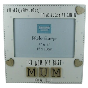 Photo Frame The Worlds Best Mum 3D Letters Tiles Wooden Cream 6x4" Mothers Day - Picture 1 of 8
