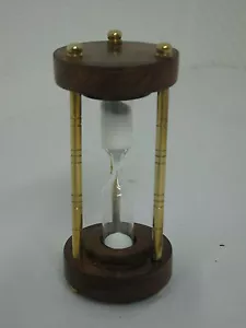 Messing Holz Sanduhr Stundenglas Glasenuhr 10 cm hoch 3 min - Bild 1 von 1