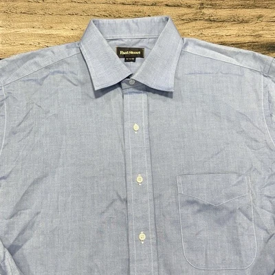 Paul Stuart Dress Shirt 16.5 33 Solid Blue Cotton Pocket Long Sleeve Made in USA - Image 1 of 4