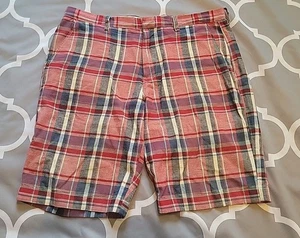 J.Crew Rivington Shorts Mens 35 Red Plaid Flat Front Linen Blend Preppy Golf 10" - Picture 1 of 17