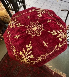 19c. Antique Ottoman Velvet Silver Thread Embroidery Tablecloth Table Cover 32'' - Picture 1 of 14