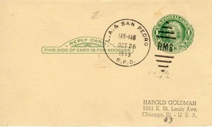 Pacific Electric Los Angeles & San Pedro Railway Post Office Cancellation 1943 - Bild 1 von 1