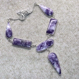 Limited Lepidolite 925 Silver Plated Gemstone Handmade Necklace 19" GW - Picture 1 of 3
