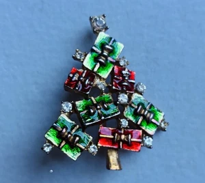 Broche de árbol de Navidad vintage LIA esmalte y estrás - Imagen 1 de 4