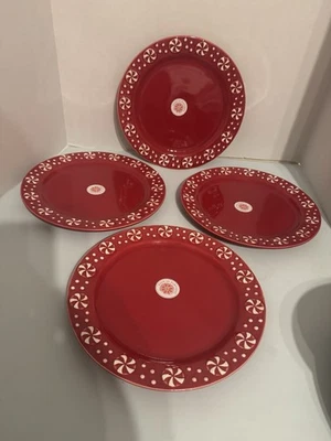 Сделано в Португалии красный мяты конфеты обед тарелки 11 дюймов набор из 4 керамических новый - Изображение 1 из 3