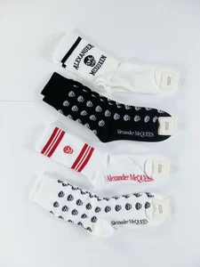 4 pairs ALEXANDER MCQUEEN cotton skull & logo crew socks Size Medium authentic - Picture 1 of 7