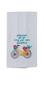 New Embroidered Yellow Bike Kitchen Waffle Towel, Bring Your Sunshine - Picture 1 of 2