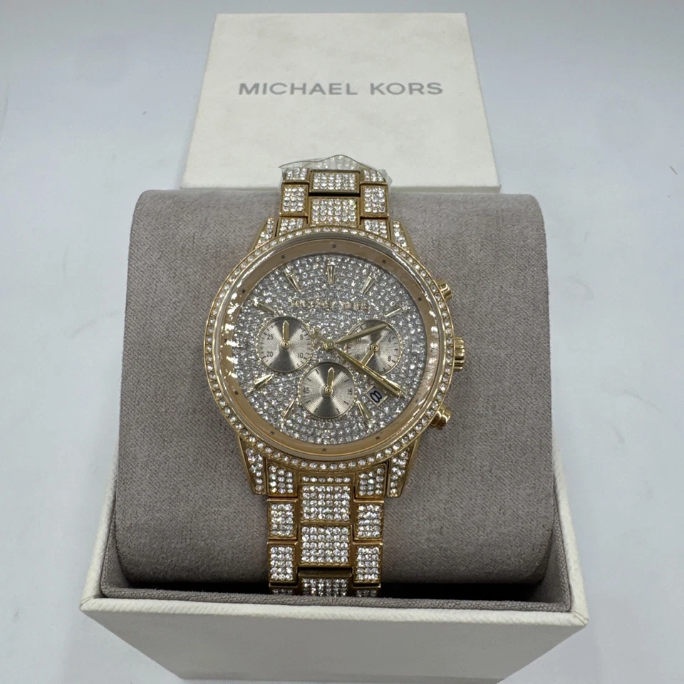 NUEVO Reloj Michael Kors Ritz Pave Cristal Oro Brillo MK6747 Foto 1 de 4
