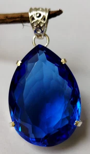 Large Blue Tanzanite 92.55 Ct. Pear Cut 925 Sterling Silver Pendant Gift for Her - Picture 1 of 8