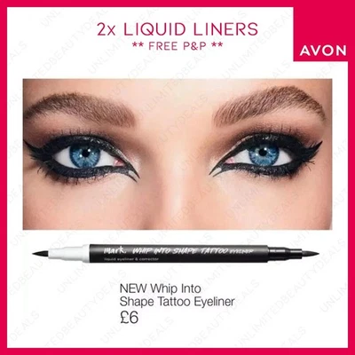 2x AVON MARK. WHIP INTO SHAPE TATTOO LIQUID EYELINER AND CORRECTOR (BLACK) - Image 1 of 2