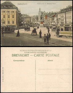 Kopenhagen København Højbroplads m. Absalons Statue, Tram Straßenbahn 1910 - Picture 1 of 3