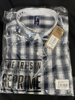 Artisan Collection Reprime Mens M 100% Cotton Mulligan Check Shirt RP250 Wht/Nav Foto 1 de 4