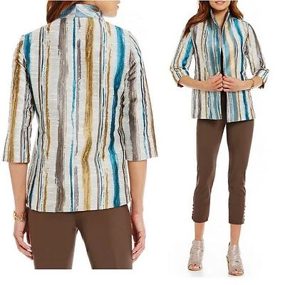 Chaqueta a rayas IC Collection verde azulado XL Foto 1 de 4