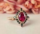 3Ct Oval Lab Created Red Ruby &Emerald Women's Wedding Ring 14K Rose Gold Plated
