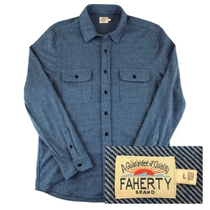Faherty Legend Sweater Shirt Mens Large Glacier Blue Twill Flannel Long Sleeve - Picture 1 of 11