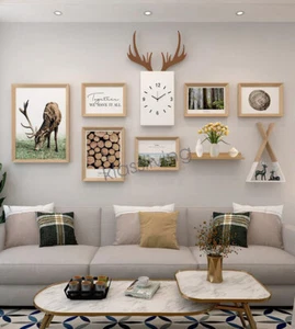 6PCs Nordic Style Decor Frame Set with Antlers Wall Clock Stylish Storage Rack - Picture 1 of 11