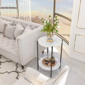 Marble Round Coffee Table Small Side Tables Office Living Room Bedroom Furniture - Picture 1 of 25