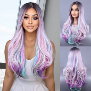 28Inch Women Gradient Color Blonde-Synthetic Hair Wavy Wig Wigs Long Hair Wig - Picture 1 of 11