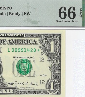 1988A $1 SAN FRANCISCO * STAR * ⭐️ FRN PMG GEM Uncirculated 66 EPQ Banknote. - Image 1 of 3