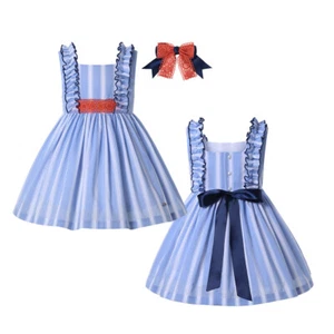 Girls Clothes Age 2-12 for Spring Summer with Embroidery Striped Spanish Dress - Picture 1 of 12