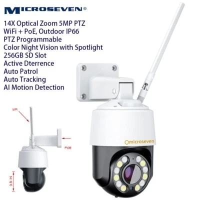 Microseven 14X PTZ IP Camera Duo WiFi(2.4/5GHz)+PoE Color Night 2Way Audio IP66