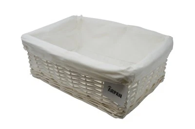 Arpan Hamper Storage Basket Large White Wicker With White Cloth Lining - Image 1 of 4