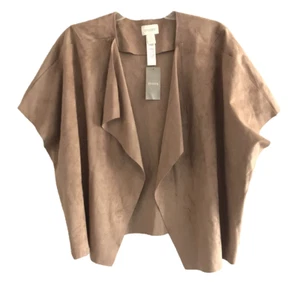 Chicos Side Zip Faux Suede Jacket Open Front Women's Size 3 Brown Short Sleeve - Picture 1 of 13