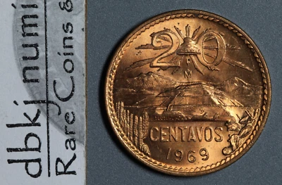 México 1969 - 20 centavos - KM 440 - Elección de gema sin circular - Rojo Foto 1 de 3