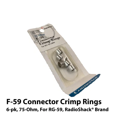 6-pk 75-Ohm F-59 Connector Crimp Rings, RadioShack® 278-216A, For RG-59 (in box) - Image 1 of 4