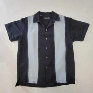 Milano Bay Button-Up Bowling Shirt Men Medium Two Tone Black Gray Rockabilly - Picture 1 of 8