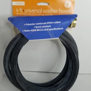 NEW GE 2 Pack 4 Feet Universal Washer Hoses Washing Machines Reinforced Rubber - Picture 1 of 4