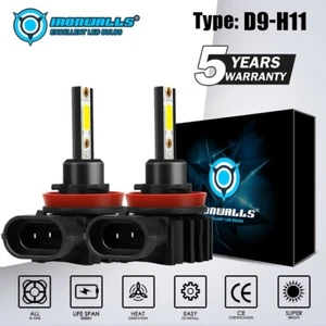 IRONWALLS H11 LED Headlight Super Bright Bulbs Kit 330000LM HIGH/LOW Beam 6500K - Picture 1 of 11