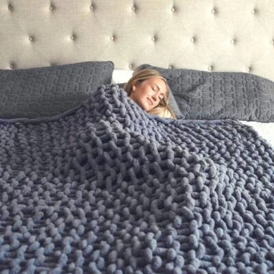 Chunky Knitted Blanket Chenille Fabric Weave Mat Stitch Plaid Chair Sofa Cover - Image 1 of 4