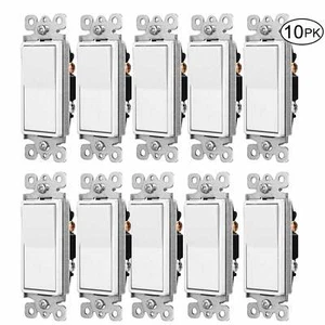 10PCS 15A Decora Rocker Single-Pole AC White Switch Wall Residential Home Office - Picture 1 of 11