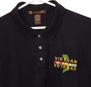 Harriton Poloshirt XL Vietnam Veteran Campaign Ribbon & Map schwarz bestickt - Bild 1 von 11