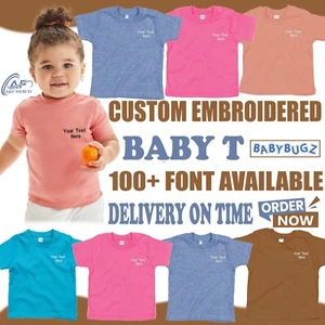 Personalised Custom Embroidered Baby Bugz Baby T-shirt Toddlers Cotton Gifts - Picture 1 of 30