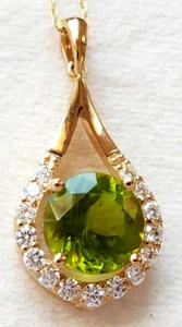 0.32ct Natural Round Diamond 14k BIS Hallmarked Yellow Gold Peridot Pendant - Picture 1 of 6