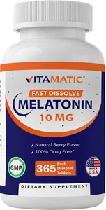 Melatonin 10 mg, 365 tablets, Vitamatic, One year supply, ENVÍO 48/72 HORAS - Foto 1 di 6