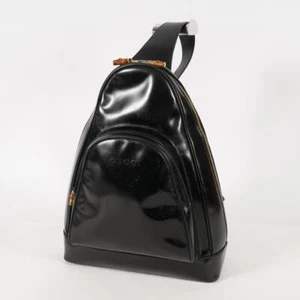 GUCCI Sling Bag Synthetic Leather Black Gold-tone zipper logo 225245389410 - Picture 1 of 19