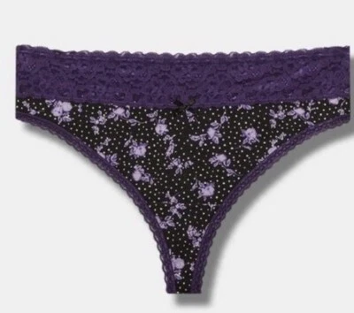 Cotton Mid-Rise Thong Lace Trim Panty Torrid Size 2 - Image 1 of 4